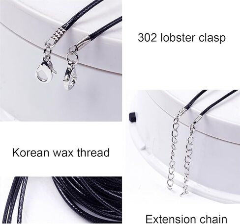 حبل سلسلة اسود مع مشبك، حبل من القطن المشمع الاسود 20 انش للقلادات والاساور والقلائد ومستلزمات صنع المجوهرات ومستلزمات الخرز (20 قطعة) in Kuwait