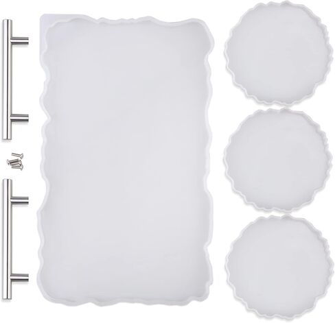 قالب بوشو إكس لارج من السيليكون و3 قطع من الجيود كوستر قوالب لحرف اصنعها بنفسك، قوالب صب الراتينج الإيبوكسي لصنع صينية العقيق الصناعي، لوحة التقديم، ديكورات المنزل in Kuwait