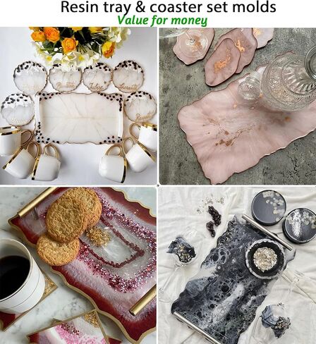قالب بوشو إكس لارج من السيليكون و3 قطع من الجيود كوستر قوالب لحرف اصنعها بنفسك، قوالب صب الراتينج الإيبوكسي لصنع صينية العقيق الصناعي، لوحة التقديم، ديكورات المنزل in Kuwait