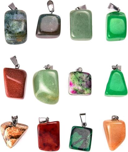 Hicarer 50 Pieces Mixed Stone Beads Crystal Stone Pendants Quartz Charms with Storage Bag for Jewelry Making in Kuwait