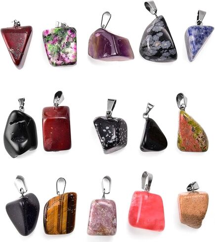 Hicarer 50 Pieces Mixed Stone Beads Crystal Stone Pendants Quartz Charms with Storage Bag for Jewelry Making in Kuwait