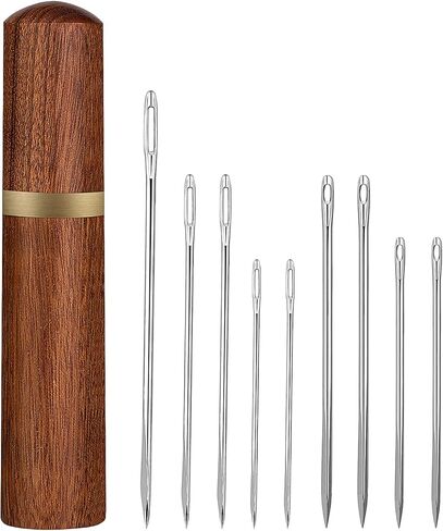 علبة إبرة خشبية واحدة من Mayboos مع إبر الخياطة، تخزين إبر الخياطة لتخزين الإبر الدقيقة والحرف اليدوية مع 4 قطع من إبر الخياطة الجلدية و5 قطع من إبر الخياطة in Kuwait