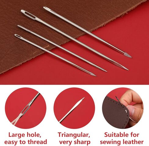 علبة إبرة خشبية واحدة من Mayboos مع إبر الخياطة، تخزين إبر الخياطة لتخزين الإبر الدقيقة والحرف اليدوية مع 4 قطع من إبر الخياطة الجلدية و5 قطع من إبر الخياطة in Kuwait