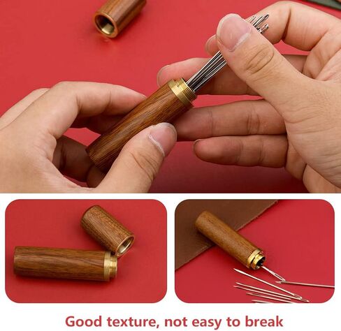 علبة إبرة خشبية واحدة من Mayboos مع إبر الخياطة، تخزين إبر الخياطة لتخزين الإبر الدقيقة والحرف اليدوية مع 4 قطع من إبر الخياطة الجلدية و5 قطع من إبر الخياطة in Kuwait