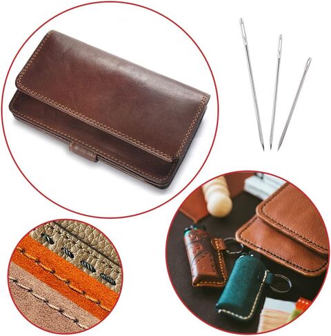 علبة إبرة خشبية واحدة من Mayboos مع إبر الخياطة، تخزين إبر الخياطة لتخزين الإبر الدقيقة والحرف اليدوية مع 4 قطع من إبر الخياطة الجلدية و5 قطع من إبر الخياطة in Kuwait