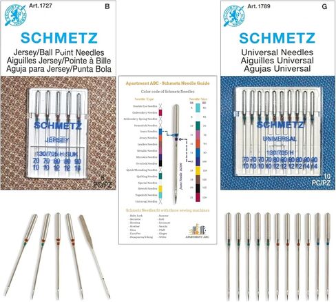 مجموعة متنوعة من إبر آلة الخياطة ذات المقاسات الواحدة، مثالية للقطن والجيرسي، والأقمشة المنسوجة، تناسب ماكينات السينجر والأخ وكينمور وجانوم المنزلية من AGarment ABC in Kuwait