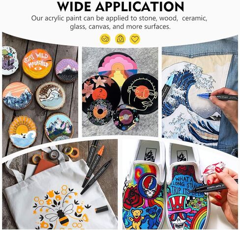 أقلام تلوين أكريليك 24 لونًا من ماجيك فلاي، مجموعة أقلام طلاء أكريليك ذات وجهين مع 3 رؤوس لطلاء الصخور، حجر سيراميك، زجاج، خشب، مقاوم للماء، غير سامة، تجفيف سريع in Kuwait