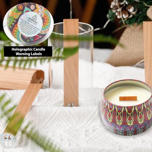 Ziosxin 50pcs Thicken Smokeless Cherry Wood Candle Wicks-Long Lasting Flame-Easily Burn, Natural Candle Cores with Stand and Glue Dot, Warning Label (W:13cm/5.1",H:2.5cm/1",D:1.2mm/0.047") in Kuwait