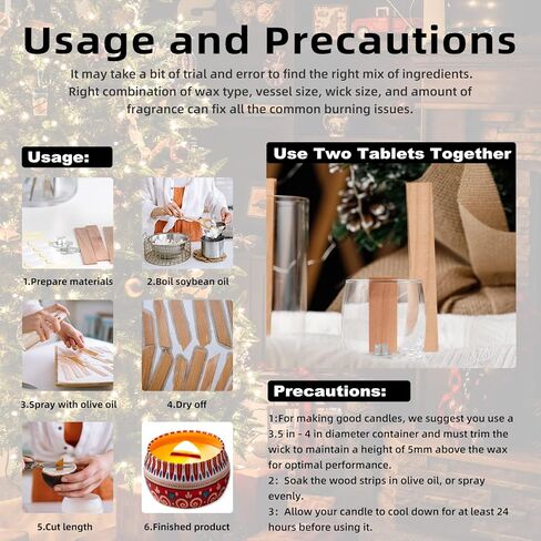 Ziosxin 50pcs Thicken Smokeless Cherry Wood Candle Wicks-Long Lasting Flame-Easily Burn, Natural Candle Cores with Stand and Glue Dot, Warning Label (W:13cm/5.1",H:2.5cm/1",D:1.2mm/0.047") in Kuwait