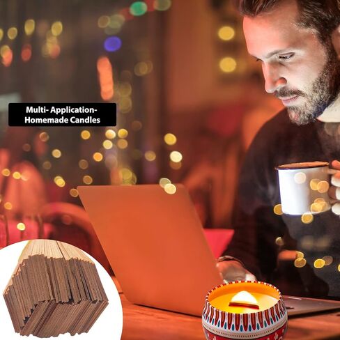 Ziosxin 50pcs Thicken Smokeless Cherry Wood Candle Wicks-Long Lasting Flame-Easily Burn, Natural Candle Cores with Stand and Glue Dot, Warning Label (W:13cm/5.1",H:2.5cm/1",D:1.2mm/0.047") in Kuwait