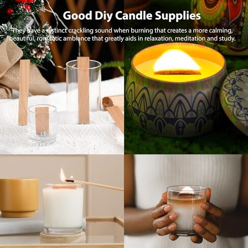 Ziosxin 50pcs Thicken Smokeless Cherry Wood Candle Wicks-Long Lasting Flame-Easily Burn, Natural Candle Cores with Stand and Glue Dot, Warning Label (W:13cm/5.1",H:2.5cm/1",D:1.2mm/0.047") in Kuwait