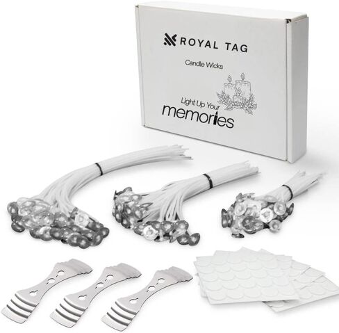 Royal Tag 150Pcs Candle Wicks for Making Candles 4IN,6IN,8IN (50each) with 3 Candle Wick Holders&150 Glue Dot Wick Stickers-Low Smoke-Long Burn-Easy to Make Candles at Home-for DIY Candles-DIY Crafts in Kuwait