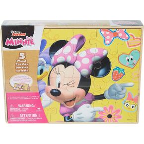 Disney Minnie Mouse 5 Wood Jigsaw Puzzles in Wood Storage Box in Kuwait