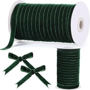 Chuangdi Wedding Velvet Ribbon Spool Vintage Velvet Ribbons Roll for Wedding Invitations Bridal Flower Bouquets Gifts Wrapping DIY Crafts(Dusty Green, 3/8 Inch, 60 Yard)