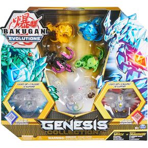 Bakugan Evolutions، مجموعة Bakugan Genesis Collection Pack، 2 شخصيات مضيئة، 4 Bakugan حصرية، 2 Nanogan، 8 بطاقات Bakugan و4 BakuCores، ألعاب أطفال للأولاد من سن 6 سنوات فما فوق in Kuwait