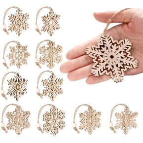 زخرفة رقاقات الثلج الخشبية غير المكتملة من ABSOFINE، 36 قطعة من زينة شجرة الكريسماس المعلقة لتزيين الخشب بنفسك على شكل ندفة الثلج وحرف عيد الميلاد مع خيوط (9) in Kuwait