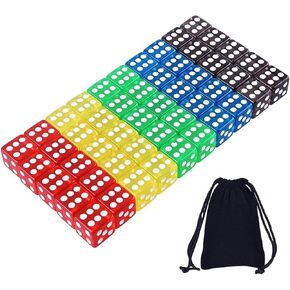 AUSTOR 50 Pieces 6 Sided Dice Set, 5 x 10 Pearl Colors Square Corner Dice with Velvet Pouch for Tenzi, Farkle, Yahtzee, Bunco or Teaching Math