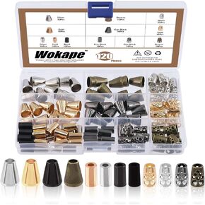 Wokape 120Pcs Alloy Cord End Lock Stopper, Hollow/Column/Bell Rope End Fastener Stopper Metal Drawstring for Bag Clothes DIY Lanyard in Kuwait