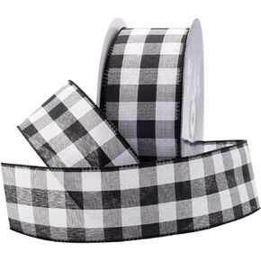 Royal Imports Buffalo Checkered Plaid Christmas Ribbon Wired, Red/White, 2.5" (#40) Gingham Design for Bow Making, Gift Wrapping, Wreaths, Holiday, 50 Yd Roll (150 FT Spool)