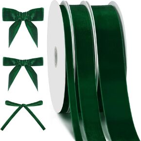 75 Yards/ 3 Rolls Vintage Velvet Ribbon Christmas Velvet Ribbons Velvet Ribbon Rolls for Christmas Handmade Craft Project (Green,1 1/2'', 1'', 2/5'')