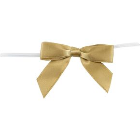 Reliant Ribbon 5171-97403-2X1 Satin Twist Tie Bows - Small Bows, 5/8 Inch X 100 Pieces, Antique Gold