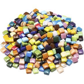 Lanyani 2.2 Pound Great Value Pack Glass Mosaic Tiles Bulk for DIY Crafts, Various Bright Solid Color Mosaic Pieces Tiles Supplies for DIY Crafting Iridescent Mosaic Glass Pieces in Saudi Arabia