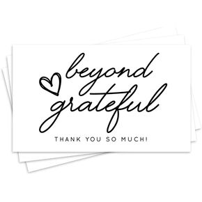 بطاقات شكر - حزمة من 50، 2.1 × 3.5 بوصة، خلفية بيضاء فارغة، أبيض وأسود، أبعد من بطاقات الشكر بالامتنان - بطاقات للعمل، وحفلات الزفاف، وحفلات الزفاف وحفلات استقبال المولود الجديد، وحفلات أعياد الميلاد أو للتعبير عن الامتنان in Kuwait