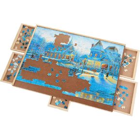 طاولة أحجية خشبية مطورة، 1000 قطعة، طاولة أحجية جيكسو من سفوزسترا، سطح عمل من اللوح الليفي الناعم، مع خمسة أدراج، إكسسوارات أحجية لـ 1000 قطعة in Kuwait