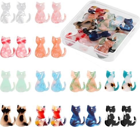 24 Pcs Cat Charms for Jewelry Making,Cute Animal Charms for Craft Lovers and Handmade Beginners DIY Earrings Necklaces and Making Cat Craft(Polychromatic,0.98X0.67X0.09 Inch) in Kuwait