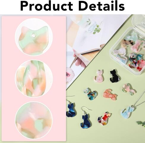24 Pcs Cat Charms for Jewelry Making,Cute Animal Charms for Craft Lovers and Handmade Beginners DIY Earrings Necklaces and Making Cat Craft(Polychromatic,0.98X0.67X0.09 Inch) in Kuwait