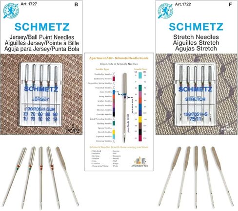 مجموعة إبر كروية لآلة الخياطة، (2x70/10، 2x80/12، 1x90/14) جيرسي و5x75/11 إبر مطاطية، تناسب Brother، Bernina، Necchi، Elna، Juki، Janome، Kenmore، Singer من Apartment ABC in Kuwait