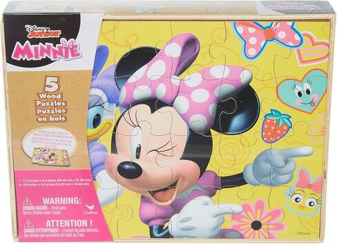 Disney Minnie Mouse 5 Wood Jigsaw Puzzles in Wood Storage Box in Saudi Arabia