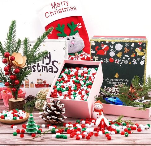 ويستن فلا 1000 قطعة من خرز بوني للكريسماس، خرز بلاستيكي للحرف اليدوية متنوعة غير شفافة لتزيين المنزل والحرف اليدوية (3 الوان) in Kuwait