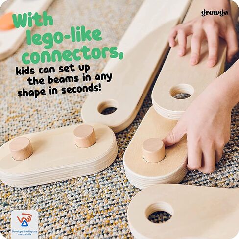 GROWGO Montessori Toddler Balance Beam for Kids 3-5 - Set of 6 Wooden Balance Beam for Toddlers 3+, Indoor Balance Logs Hard Balance Beam, Montessori Furnitures, Wooden Balance Toys Kids Balance Beam in Kuwait
