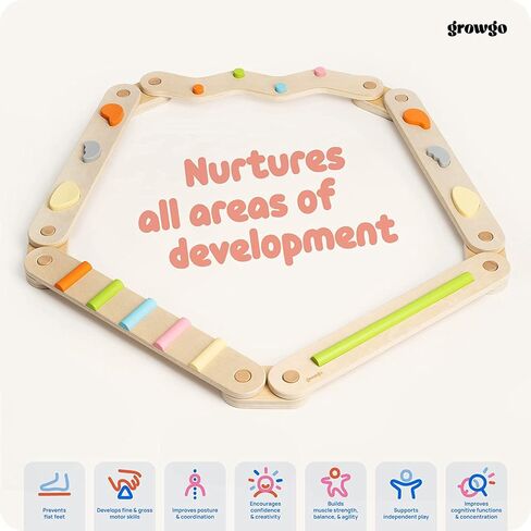 GROWGO Montessori Toddler Balance Beam for Kids 3-5 - Set of 6 Wooden Balance Beam for Toddlers 3+, Indoor Balance Logs Hard Balance Beam, Montessori Furnitures, Wooden Balance Toys Kids Balance Beam in Kuwait