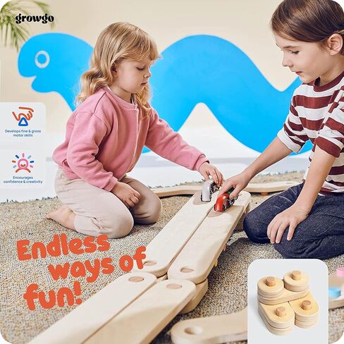 GROWGO Montessori Toddler Balance Beam for Kids 3-5 - Set of 6 Wooden Balance Beam for Toddlers 3+, Indoor Balance Logs Hard Balance Beam, Montessori Furnitures, Wooden Balance Toys Kids Balance Beam in Kuwait