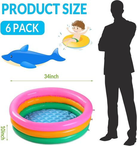 6 Pack Kiddie Pool for Toddler 34 x 10 Inch Inflatable Kids Swimming Pool Small Baby Pool Blow up 3 Rings Round Baby Padding Pool for Indoor and Outdoor Water Game Play Center (Bright Style) in Saudi Arabia