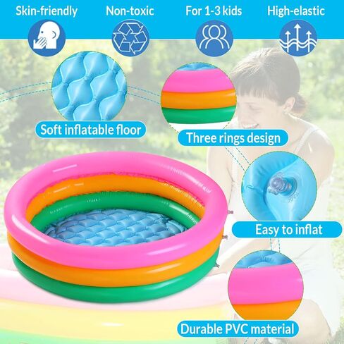6 Pack Kiddie Pool for Toddler 34 x 10 Inch Inflatable Kids Swimming Pool Small Baby Pool Blow up 3 Rings Round Baby Padding Pool for Indoor and Outdoor Water Game Play Center (Bright Style) in Saudi Arabia