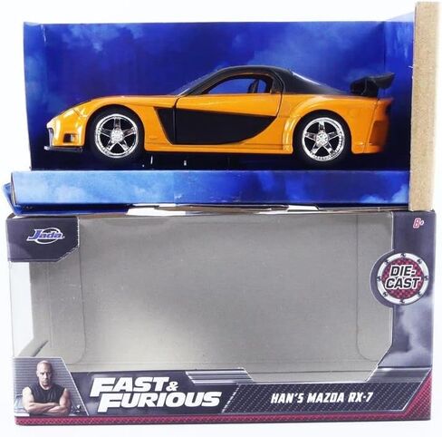 جادا تويز نموذج سيارة مازدا RX-7 RHD باللون البرتقالي المعدني والاسود من فيلم فاست اند فيوريوس 1/32 من هانز in Saudi Arabia