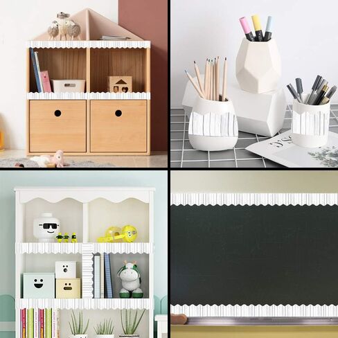 حواف خشبية بيضاء - ملصقات حدود الاعلانات، 50 قدم، حدود ديكور العودة الى المدرسة للوحة الاعلانات/ زخرفة اللوحة السوداء، استخدام المعلم / الطلاب لتزيين الفصول الدراسية/المدرسة in Kuwait