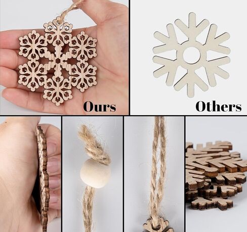 زخرفة رقاقات الثلج الخشبية غير المكتملة من ABSOFINE، 36 قطعة من زينة شجرة الكريسماس المعلقة لتزيين الخشب بنفسك على شكل ندفة الثلج وحرف عيد الميلاد مع خيوط (9) in Kuwait