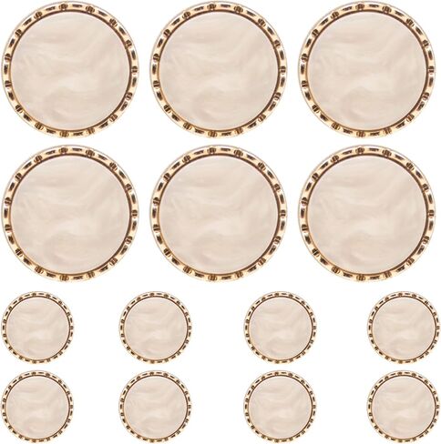 اف اند جي مجموعة ازرار بليزر مكونة من 14 قطعة مكونة من مادتين لخياطة المعاطف والبدلات والبليزر بمقاس 21 ملم و15 ملم (ذهبي + ابيض) in Kuwait