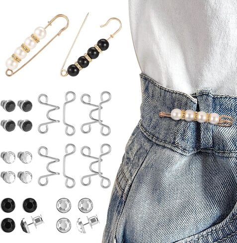 XINRUI Pant Waist Tightener Adjustable Jean Buttons Pearl Brooch Pins for Loose Jeans… in Kuwait