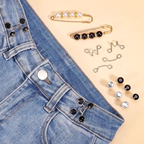 XINRUI Pant Waist Tightener Adjustable Jean Buttons Pearl Brooch Pins for Loose Jeans… in Kuwait