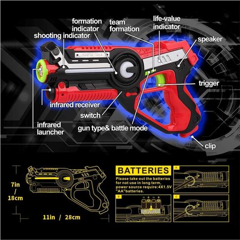 كيدبال بطاقة ليزر للاولاد من سن 8-12 سنة، مسدسات ليزر مع سترة للاعبين، مسدسات ليزر للاطفال الاولاد من سن 6 و7 و8 و9 و10 و11 و12 فما فوق، افضل خيار لعبة ليزر بالاشعة تحت الحمراء للاماكن الداخلية in Kuwait