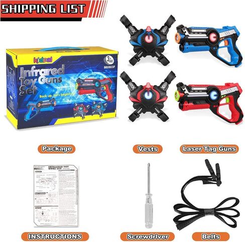 كيدبال بطاقة ليزر للاولاد من سن 8-12 سنة، مسدسات ليزر مع سترة للاعبين، مسدسات ليزر للاطفال الاولاد من سن 6 و7 و8 و9 و10 و11 و12 فما فوق، افضل خيار لعبة ليزر بالاشعة تحت الحمراء للاماكن الداخلية in Kuwait
