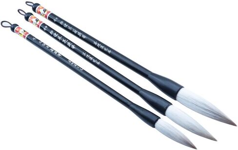 Easyou Hu Chinese Brush for Calligraphy(Running Script) and Sumi Drawing(Flower, Peony) Jianhao(Goat Hair Mixed with Little Wolf) 3pcs/pack(Size:Larger+Medium+Small) jjtb in Kuwait
