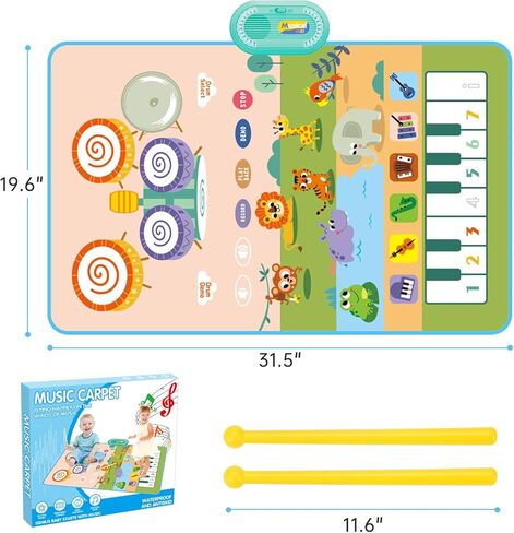 ألعاب باكو الموسيقية للأطفال الصغار 1-3، 3 في 1 ألعاب للفتيات الصغيرات البيانو والطبل، بطانية لعب تعمل باللمس مع 2 عصي، ألعاب حسية موسيقية، ألعاب تعليمية مبكرة، هدايا عيد ميلاد للأولاد بعمر سنة واحدة in Kuwait