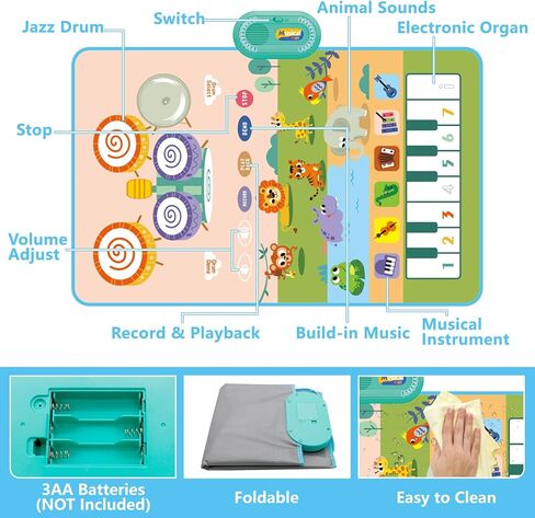 ألعاب باكو الموسيقية للأطفال الصغار 1-3، 3 في 1 ألعاب للفتيات الصغيرات البيانو والطبل، بطانية لعب تعمل باللمس مع 2 عصي، ألعاب حسية موسيقية، ألعاب تعليمية مبكرة، هدايا عيد ميلاد للأولاد بعمر سنة واحدة in Kuwait