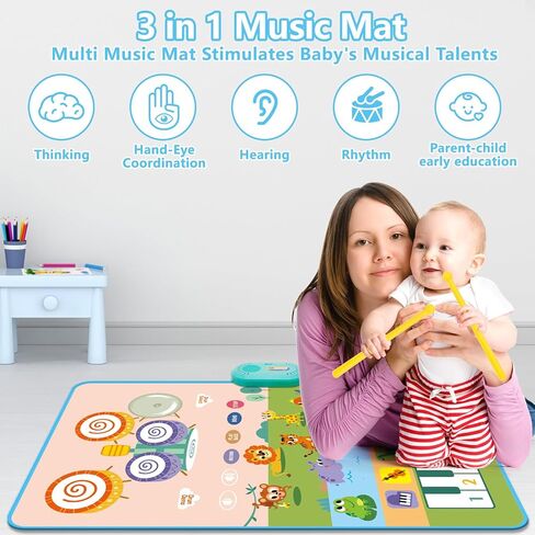 ألعاب باكو الموسيقية للأطفال الصغار 1-3، 3 في 1 ألعاب للفتيات الصغيرات البيانو والطبل، بطانية لعب تعمل باللمس مع 2 عصي، ألعاب حسية موسيقية، ألعاب تعليمية مبكرة، هدايا عيد ميلاد للأولاد بعمر سنة واحدة in Kuwait